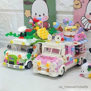 Blokkeert Ice Truck Hamburg Snack Snack Candy Cake Car Bouwstenen Staten Street View Model Camping Vehicle Assemble B Toys For Kid R230817
