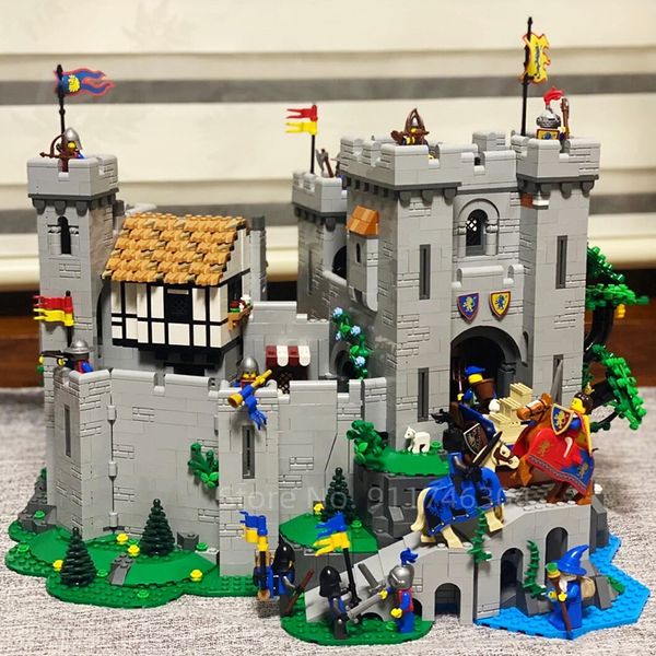 Bloques EN STOCK 10305 Rey León Caballeros Castillo Medieval modelo montaje de bloques de construcción juego de ladrillos juguetes para niños regalos de juguete Navidad 230718