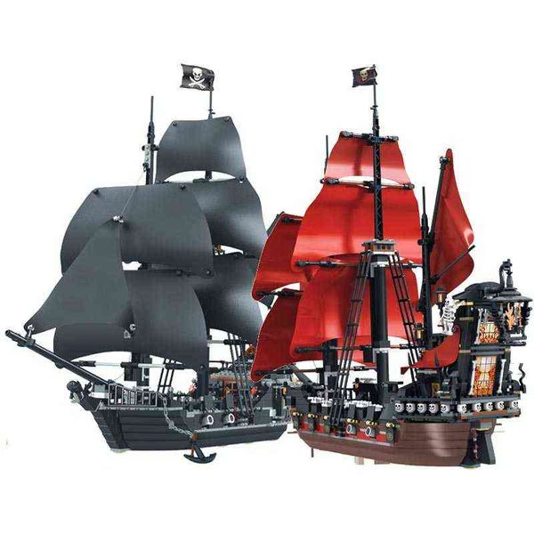 Bloques en stock Black Pearl Ship Queen Annes venganza Piratas Caribe Modelo de botes Modelo de construcción Juguetes T230103