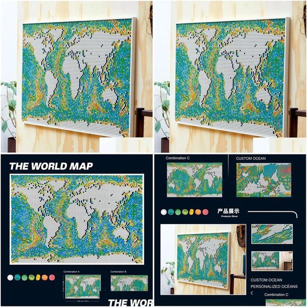 Bloques en stock Creativo 61203 99007 11695 Unids Artesanía Mapa del mundo Adorno Mosaico Modelo Ladrillos de construcción Niños Regalos de Navidad 31203 23111 Dhk4L