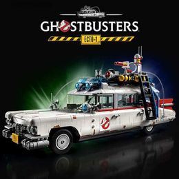 Blocs en stock Ghostbusters Ecto-1 Blocs de construction Briques de voiture pour enfants pour enfants Toys Halloween Cadeaux de Noël compatibles 10274 T231011