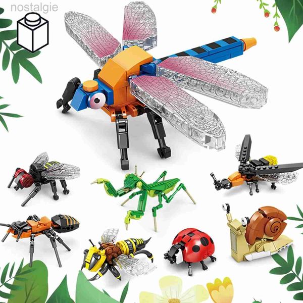 Bloques Bloques de construcción de insectos e insectos Juguetes Escarabajo Mantis Abeja Caracol Bloques de insectos Juego para niños Juego mental Rompecabezas Juguete Animales Regalo 240401