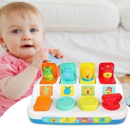 Blokkeert interactieve pop -up dierenspeelgoedschakelaar Box -knop Baby intelligentie Push Leren om het speelgoedspel Gift 230520 uit te breiden