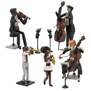 Blokkeert Jazz Band Action Figure Building Block Model Kit Trumpet Violist Fiddler Cellist Saxophone Player Brick Model Diy Kid Toy Gift 230523