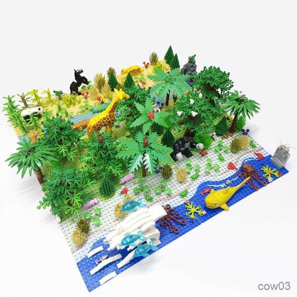 Blocs Jungle Animaux sauvages Blocs de construction Compatible Ville Forêt Arbres Maison Briques Plaque de base Enfants Jouet sur Ans R230718