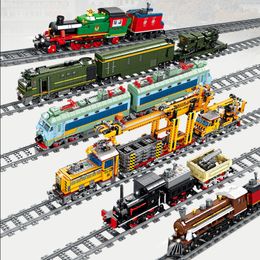 Bloques KAZI alta tecnología ciudad creativa estación de tren vías de tren función de potencia ladrillos de construcción DIY chico trenes juguetes niños regalos 230331