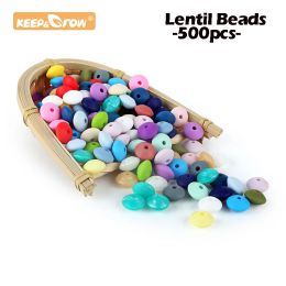Blocs Keepgrow 500pcs 12 mm perles de silicone Baby lentil perles bpa blif bricolage bébé pendant clips clips chaîne en silicone de dentition jouets