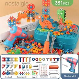 Blokken Kinderen Elektrische Boor Schroef Kit Speelgoed 3D Creatieve Dinosaurus Puzzel Educatief Speelgoed Kinderen Bouwstenen Speelgoed DIY Elektrische Boor 240401