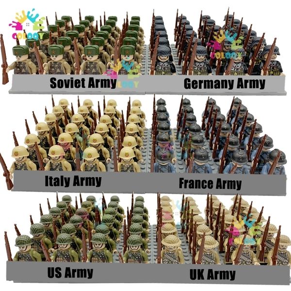 Bloques Juguetes para niños WW2 Soldados Bloques de construcción Ejército de la nación Mini Figuras de acción Ladrillos militares Juguetes educativos para niños Regalos de Navidad 230523