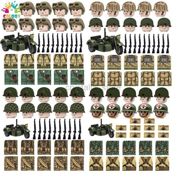 Blocs Jouets pour enfants WW2 blocs de construction de l'armée américaine figurines de soldats du front occidental briques jouets de Tricycle militaire vert pour garçons cadeaux d'anniversaire 240120