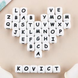 Bloques Kovicto 100/200/500 PCS Angielski Silikonowe litería Koraliki 12 mm Baby Molar Gryzak Naszyjnik Diy Akcesoria Toyadores de enfermería masticables