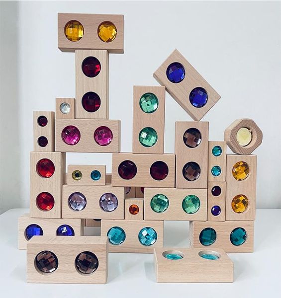 Blocs Grande Couleur Rue En Bois Gemme Enfants Fenêtres Transparentes Jeu X Briques Acrylique Cubes Bébé Jouets Empilables 2210192807261