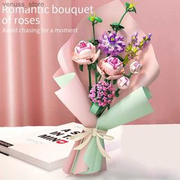 Blocs LED fleurs Rose bloc de construction lampe Bouquet petites particules compatibles avec les fleurs assemblées cadeau de vacances série Rose jouets R231208