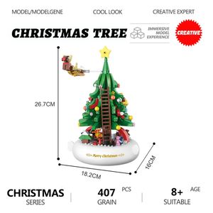 Blocs LED lumière modèle d'arbre de Noël boîte à musique rotative jouets construction MOC ville Noël père Noël briques ensemble créatif pour les enfants 231114