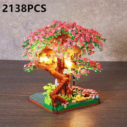 Blocs Light Sakura Tree House Model Constructor Micro Building Blocks DIY City Cherry Street View Briques Jouets de Noël pour Filles MOC 230523