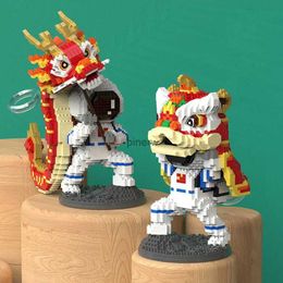 Blokken Leeuwendans Astronaut Mini Micro Bouwsteen Chinses Cultuur Dragon Dance Spaceman Bricks Constructor Figuur Speelgoed Voor Kid Gift