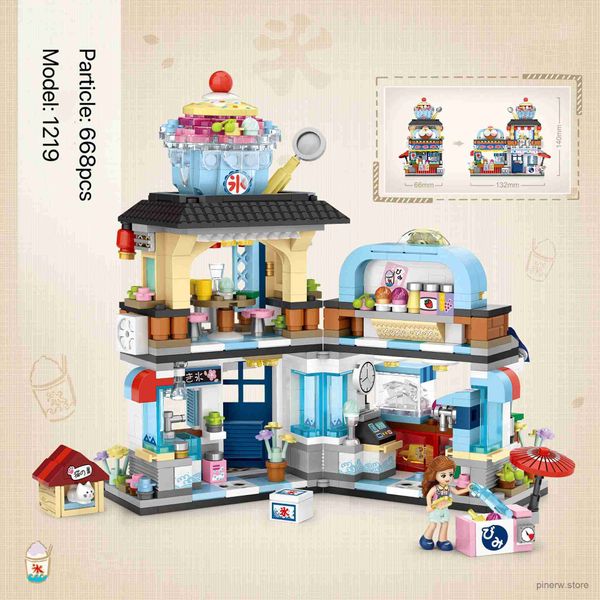 Blocs Lizhi poulpe magasin de glace rasée Mini granulés japonais vue sur la rue blocs de construction marée jouet cadeaux pour enfants 1218