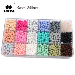 Blocs Lofca Wholesale 200pcs / lot Silicone 9 mm Perles à cravate lâche Dye Silicone perles bébé teether toys bpa coffre