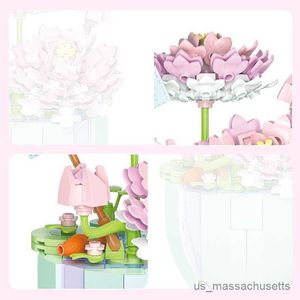 Blokkeert Lotus Flower Building Build Bakstenen Eternal Bouquet Model Assembly Plastic Plant Decoratie Educatief speelgoed voor kinderen Verjaardagsgeschenk R230817