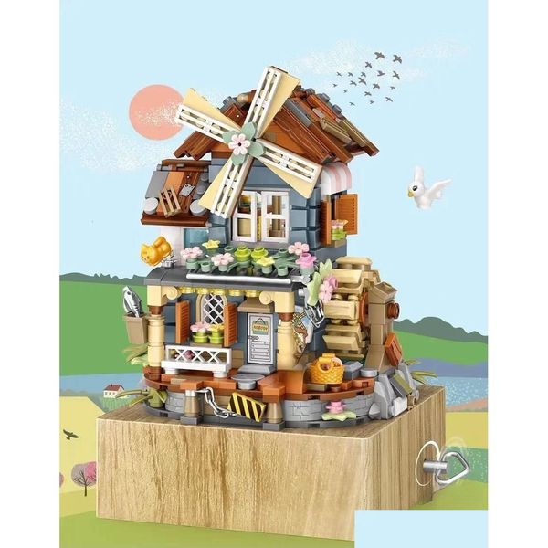 Bloques Loz 1239 Mini Construcción Juguetes para niños DIY Girl Regalo Caja de música China Windmill House 230710 Drop Entrega DHCBC