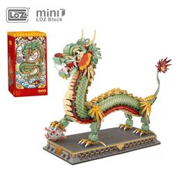 Blokken Loz 1416pcs Chinese Dragon Model Building Creative Mini Decoration Bricks Animal Puzzle Toys With Base Kids volwassenen Geschenken 230325