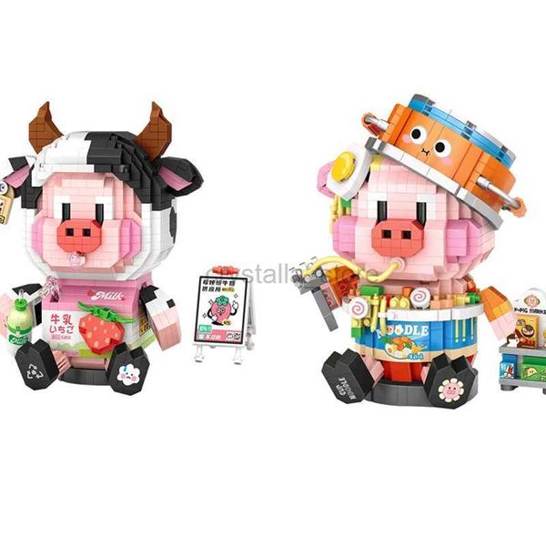 Bloques LOZ 8135 bloques de construcción de diamantes figuras de dibujos animados animales leche vaca cerdo Micro adultos rompecabezas ladrillos juguetes niñas colección regalo 8134 240120