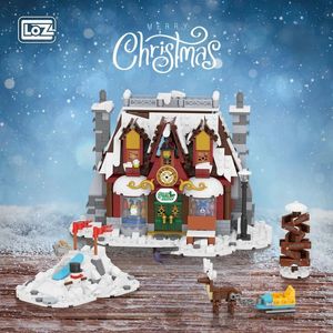 Blokken LOZ Kerstcadeau Winterstad Kerstman Dorp Modelbouwsteenspeelgoed Boom Slee Auto Puzzelsets voor kinderen Kerstmis 231114