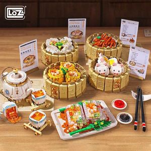 Blocs LOZ créatif cantonais nourriture matin thé alimentaire bloc de construction traditionnel chinois Dim Sum Sichuan Hotpot briques jouets pour enfants cadeau L240118