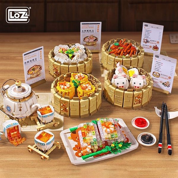 Blocs LOZ Creative Cantonais Alimentaire Matin Thé Bloc De Construction Traditionnel Chinois Dim Sum Sichuan pot Briques Jouets Pour Enfants Cadeau 230724