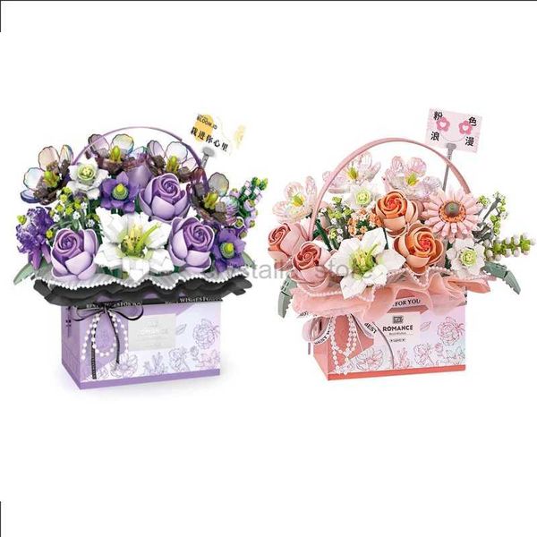 Blocs LOZ Mini rue fleur Rose bloc de construction fille copines saint valentin bricolage fleur éternelle décoration briques jouets 1951 1952 240120