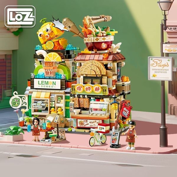 Blocs LozLoz Lemon Tea Shop Escargot Riz Nouilles Pliant Street View Petites Particules Assemblé Bloc De Construction Jouets Modèle D'assemblage 230721