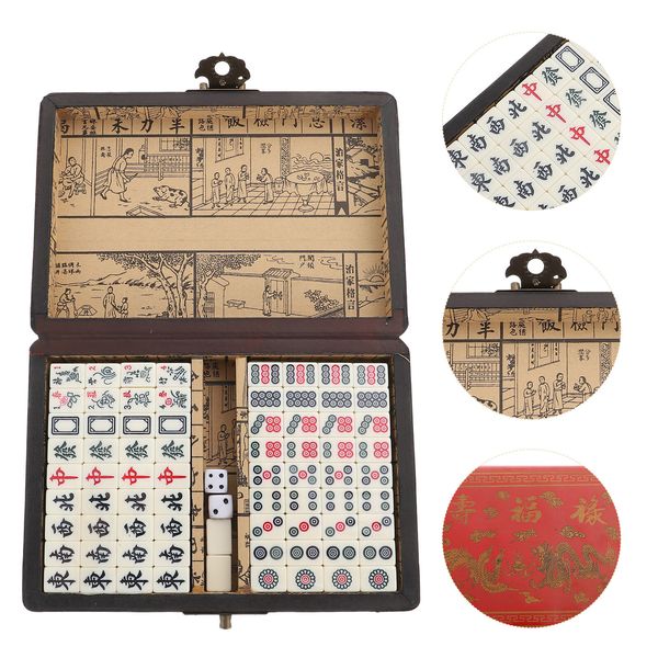 Blocs Majiang Machine chinois Mahjong jeu Portable Kit jouet numéroté bois voyage 230907