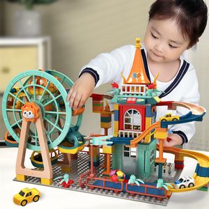 Blokkeert Marble Run Architecture Castle Building Car Action Figures Friends Children Educational Toys For Boys Christmas Gifts 230111