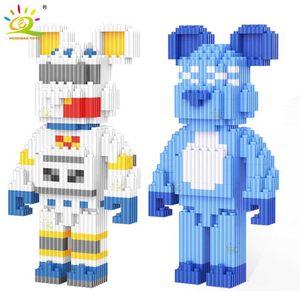 Blokken Micro Bearbrick Blue Bear Model Building Mini Bricks Toys voor oude geschenken Microdeeltjes Home Decoratie H240522