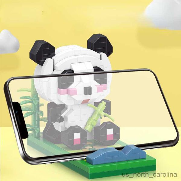 Blocs Micro blocs de Construction Panda support de téléphone portable jouets en diamant pour garçons filles cadeaux blocs de Construction jouet R230907