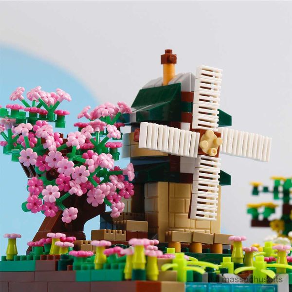 Blocs Micro Street View Sakura Windmill Building Blocshs Bloodings Fisherman's Cottage Assemble Toys for Kids Boy R230814