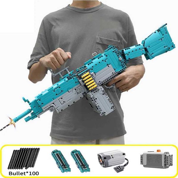 Bloques Militar Eléctrico M249 Ametralladora ensamblada Bloques de construcción Ladrillos Modelo MOC Submáquina Armas de fuego Armas Conjuntos Niño Juguete Niño Regalos 240120