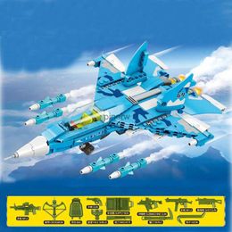 Bloques de avión de combate militar, avión Sukhoi Su-27, URSS, Rusia, modelo de la Segunda Guerra Mundial, Kit de bloques de construcción, juguetes educativos para niños, regalo