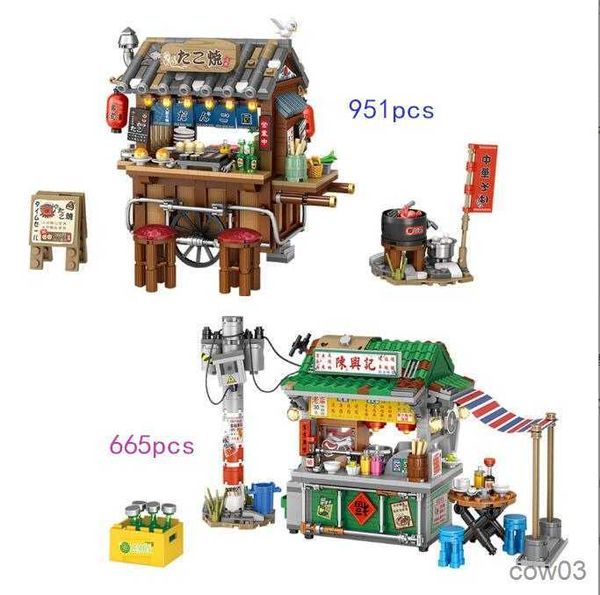 Bloques Mini bloques Takoyaki City Street View Bricks Hong Kong Style Stall Food Store Regalos de Navidad Juegos Juguetes Niños Adultos R230718