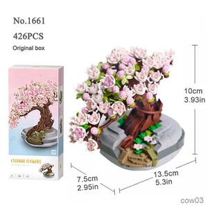 Blocs Mini bloc de construction fleur plante créative cerisier fleur arbre en pot Bouquet bricolage maison ornements jouet ami cadeau R231031