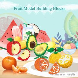 Blocs Mini Blocs de Construction Pomme Avocat Citron Orange Fruit Modèle DIY Assemblé Blocs de Construction Jouet Éducatif Pour Enfants Cadeau No Box R230817