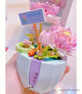 Blokken mini -bouwstenen Bouquet 3D Model Toys Diy Plant Poted Flower Assembly Toys For Girls Kids Gifts Home Decoratie R230814