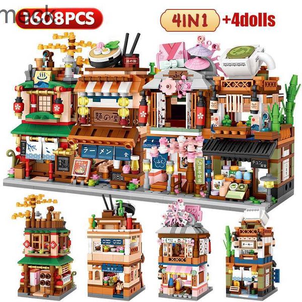 Bloques Mini City Street View tienda de fideos casa de bloques de construcción 4 en 1 arquitectura japonesa amigos figuras ladrillos juguetes para niños