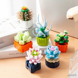 Bloques Mini Bloques de construcción de flores Escritorio en casa Adornos en macetas suculentas Diy Partículas pequeñas Rompecabezas Ensamblado Juguete para regalo para niños R230718