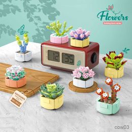 Blöcke Mini-Blumen-Bausteine, Heim-Desktop, saftige Topfornamente, DIY kleine Partikel, Puzzle zusammengebaut, Kinderspielzeug, Geschenk, R230720