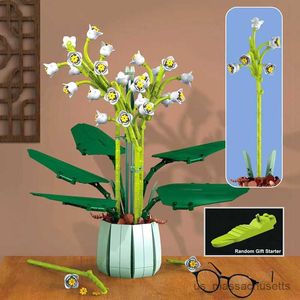 Blocks Mini Lily of the Valley Potted Blocshs Blocs Flower Plant Plante Bouquet Lotus Petal Bonsai Home Decor Girl Girls Toys Children's Toys R230817