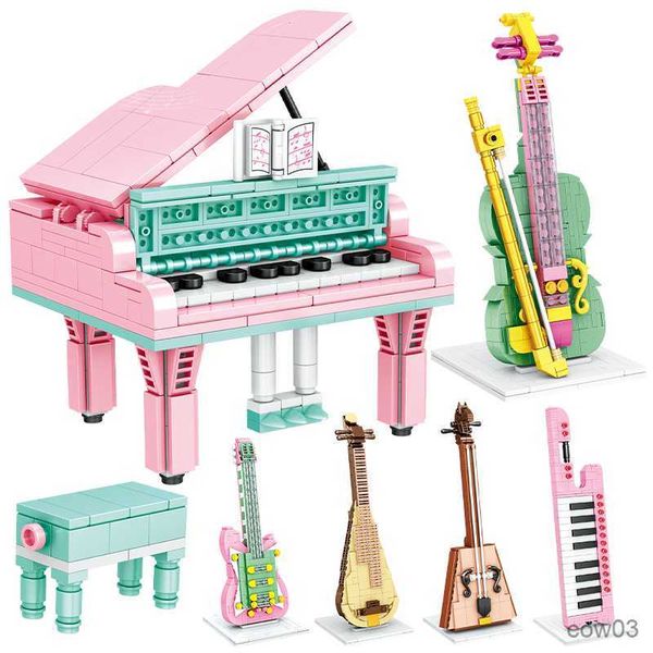 Bloques Mini Instrumento Musical Piano Violín Bloques de Construcción Ciudad Amigos Ilustración Músico Ladrillos Educativos Juguetes para Niños Regalos R230718