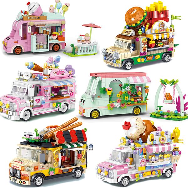 Bloques Mini piezas City Outing Bus Compatible Friends Camper Van Camping Car Princess Model Building Blocks Sets Ladrillos Juguetes para niñas 230511