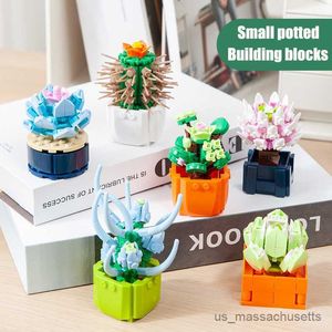 Blocs Mini Succulent En Pot Blocs De Construction DIY Maison Bureau Plante Verte Décoration Simulation Fleur Petite Particule Assemblé Jouets R230817