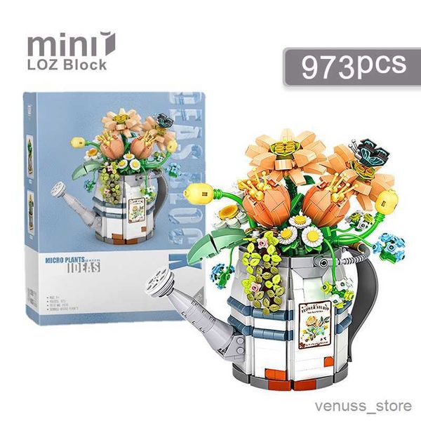 Bloques Mini regadera Bloques de construcción en maceta Flor Planta Bonsai Ramo Modelo Decoración del hogar Juguete ensamblado para niños Regalo R230629